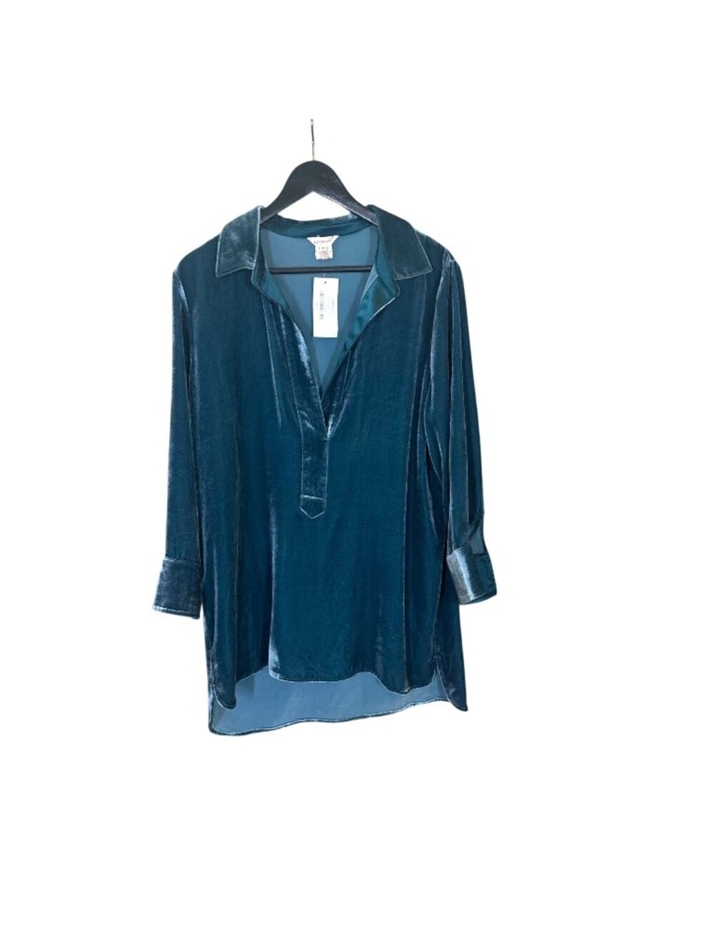 NWT Sundance Turquoise Velvet Long Sleeve Collared Silk Blend Tunic Medium